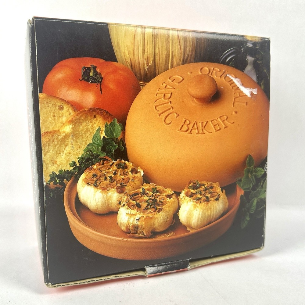 1993 Large Terra Cotta Ceramic Original Garlic Baker Cooker 4 Bulb Capacity Box